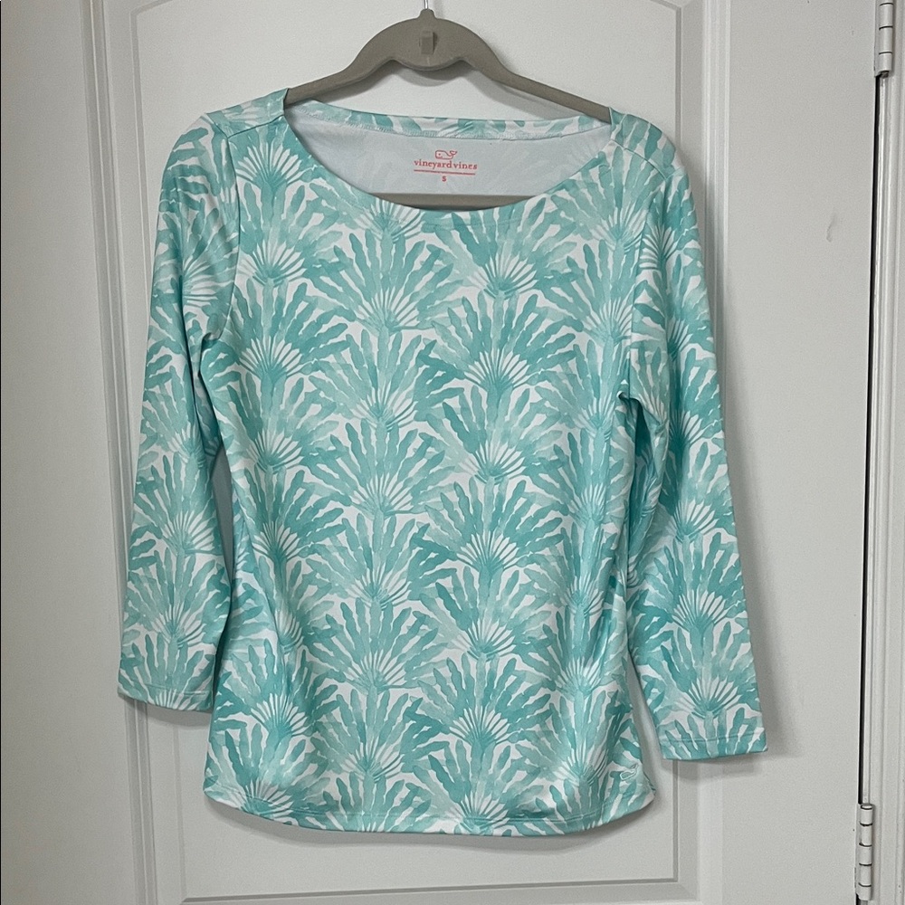 Vineyard Vines Aqua Patterned Long Sleeve Top